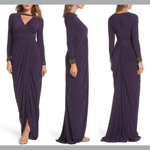 NWT Adrianna Papell Jersey Long Sleeve Gown in Aubergine‎ Purple [SZ 4 ]